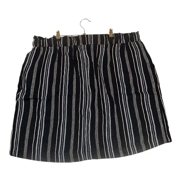 Ellen Tracy Blue Striped Linen Blend Paperbag Waist Skirt, XL - Picture 4 of 9